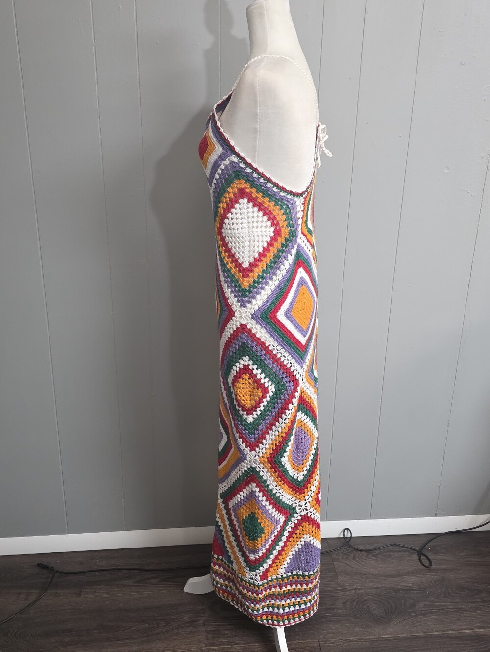BOHO Crochet Multi Color Maxi Dress Size M - Picture 4 of 9